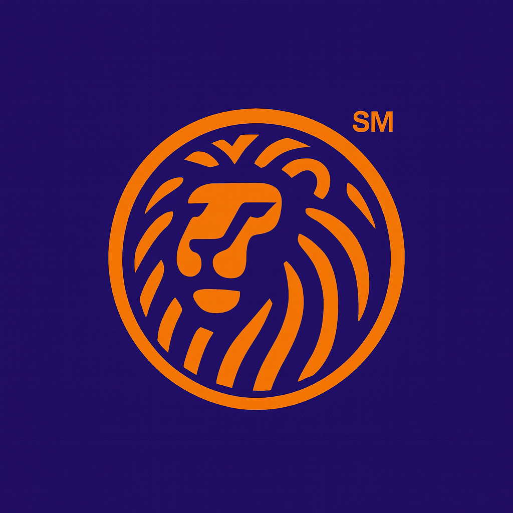 Samuel R. Coury Law Offices orange lion emblem on a navy background